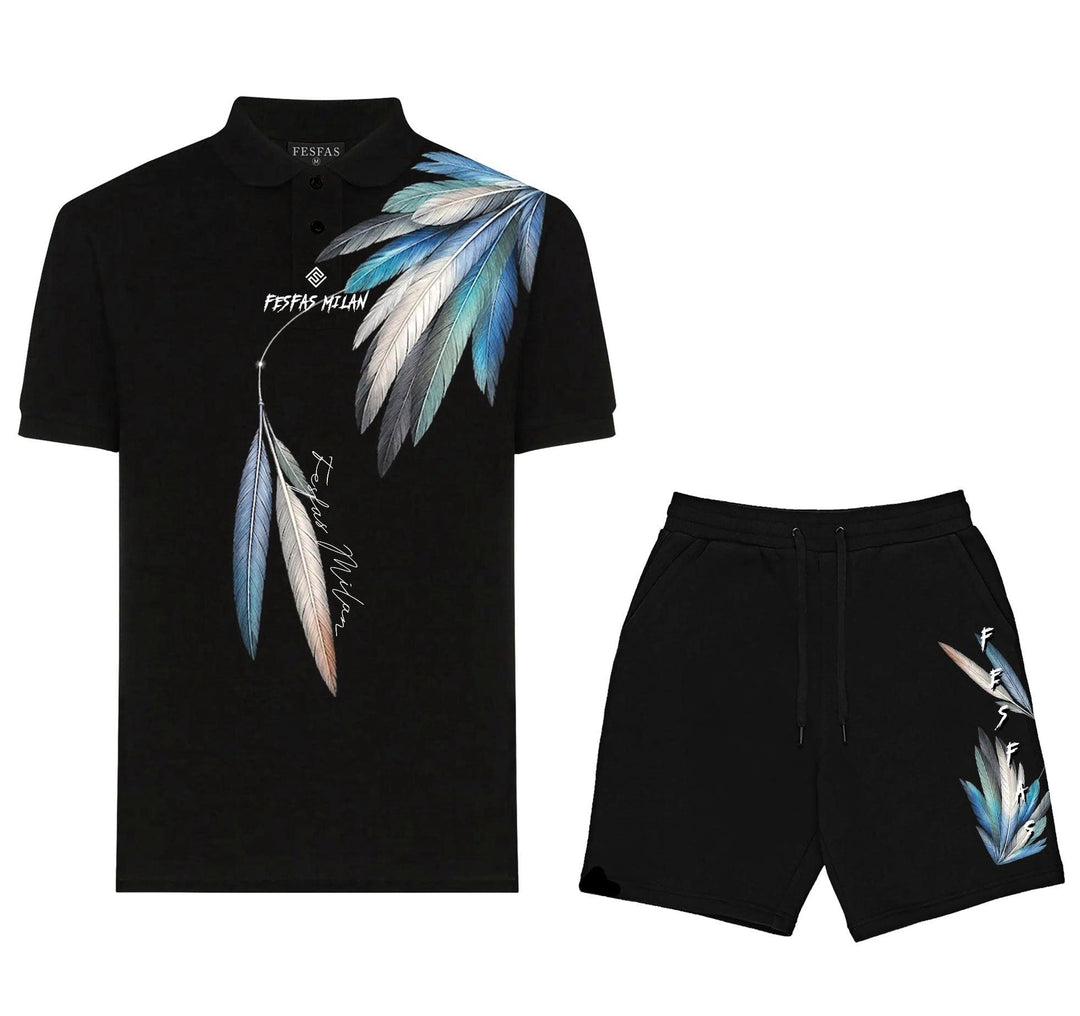 FesFas blue feathers-print Polo Set