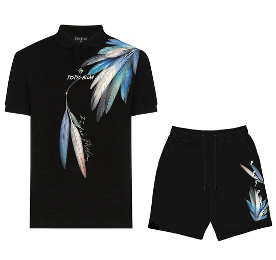 FesFas blue feathers-print Polo Set