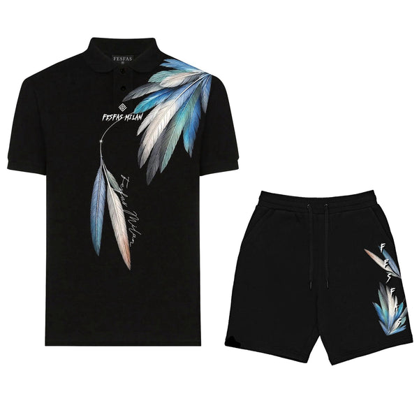 FesFas blue feathers-print Polo Set
