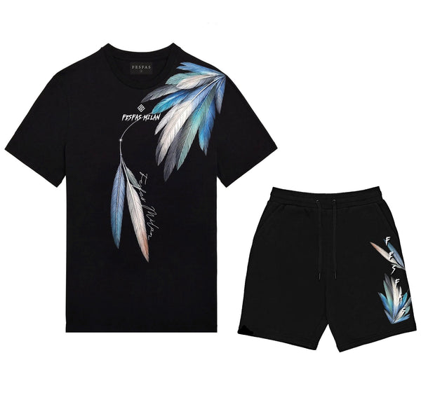 FesFas blue feathers-print T-shirt Set | Black | Men
