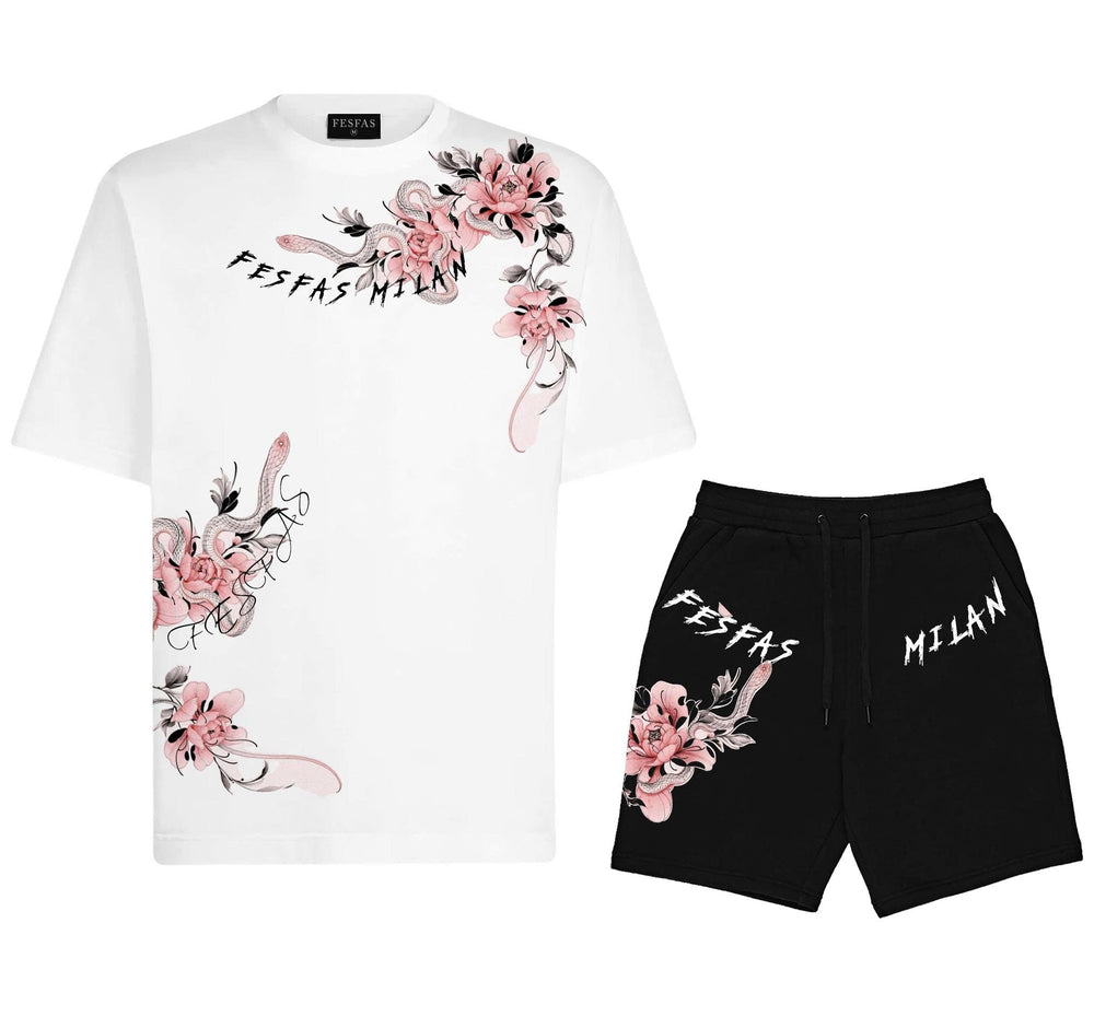 FesFas pink flowers-print T-shirt Set | Black & White