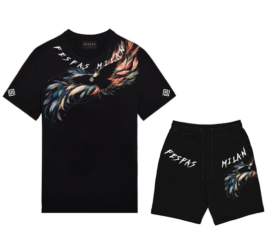 FesFas black eagle-print T-shirt Set