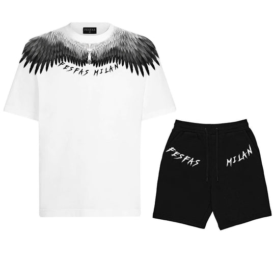 FesFas eagle feathers-print T-shirt Set | Black &amp; White