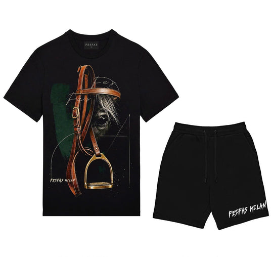 FesFas brass pedals-print T-shirt Set