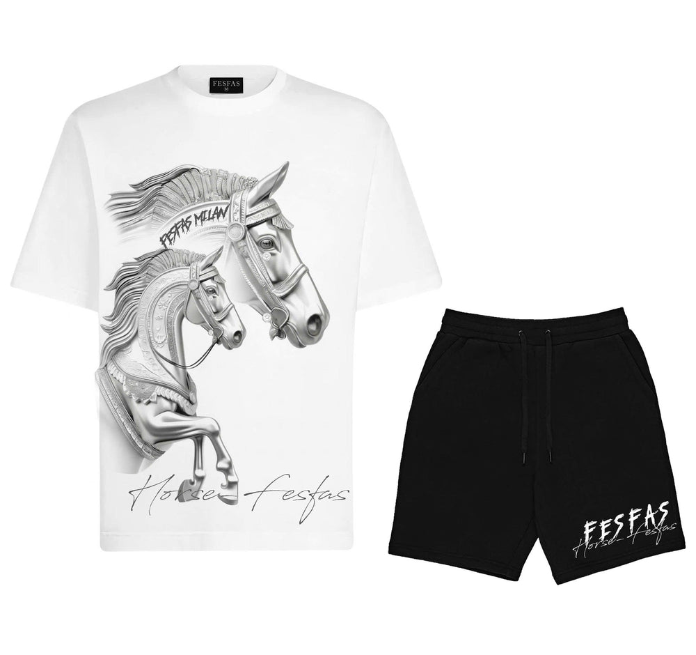 FesFas silver horse-print T-shirt Set