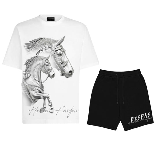 FesFas silver horse-print T-shirt Set